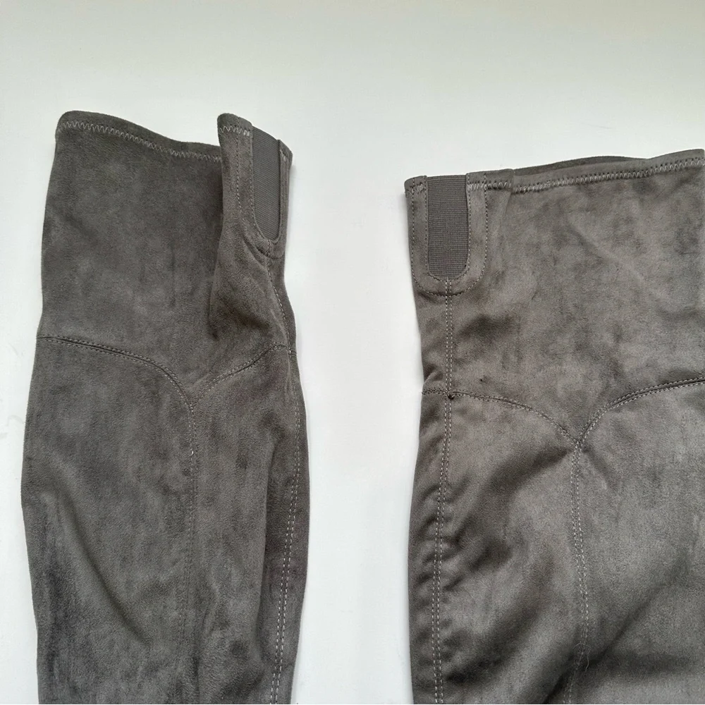 Marc fisher charlote over the knee Gray microsuede square toe boots 6.5
